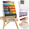 Best Choice Products Art Easel for Painting, Portable Wooden Adjustable Artist Tripod with Sketch Box, 32-Piece Art Set with Acrylic Paints, Brushes, Canvases & Palette - Natural