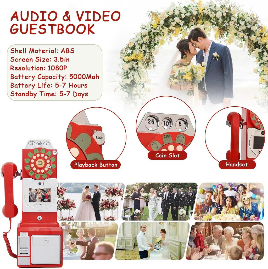 Video Audio Guest Book Wedding Phone,1080p HD Video Phone Guestbook, Customized Video Message, Preserve Your Special Occasions, for Graduations,Wedding, Birthday,Red-32GB