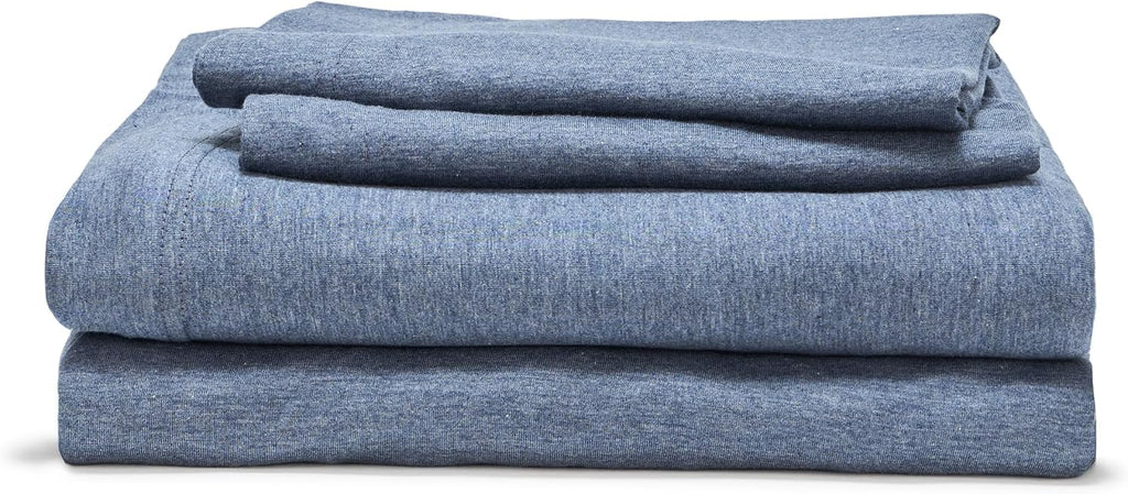 Calvin Klein - King Size Sheets Set, Naturally Soft Cotton-Blend Melange Jersey Bedding - Bed Sheets with Matching Pillowcases & Fitted Sheet (Modern Cotton Dark Blue)