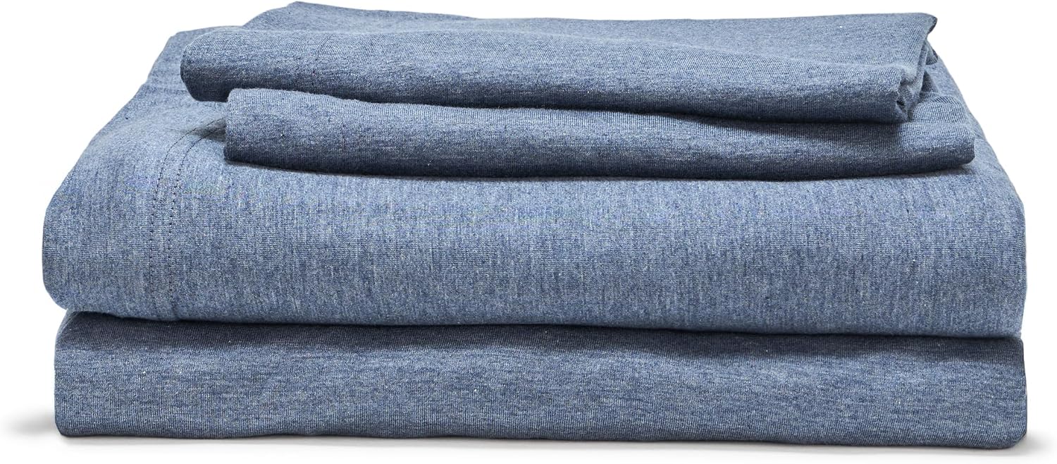 Calvin Klein - King Size Sheets Set, Naturally Soft Cotton-Blend Melange Jersey Bedding - Bed Sheets with Matching Pillowcases & Fitted Sheet (Modern Cotton Dark Blue)