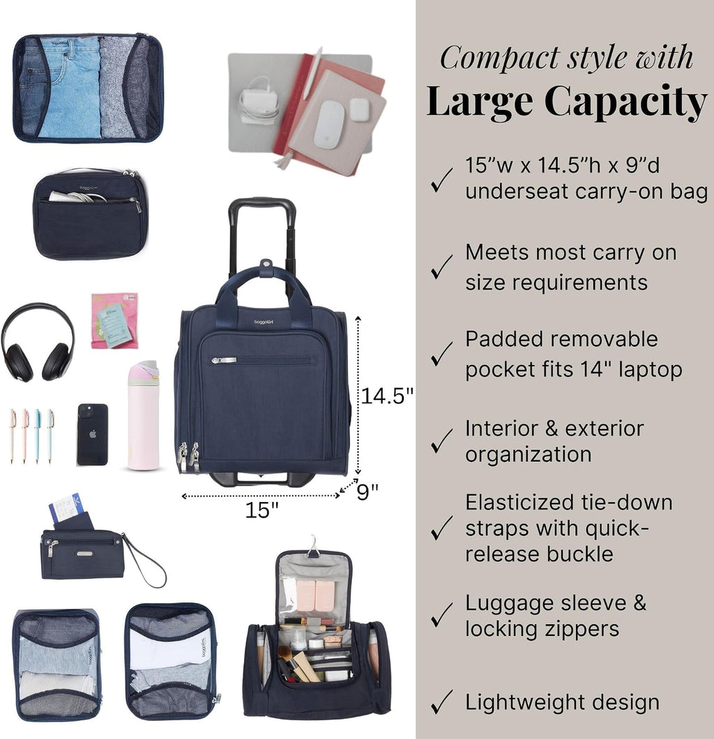 Baggallini 2 Wheel Underseater Carry-On - Lightweight Travel Weekender Luggage