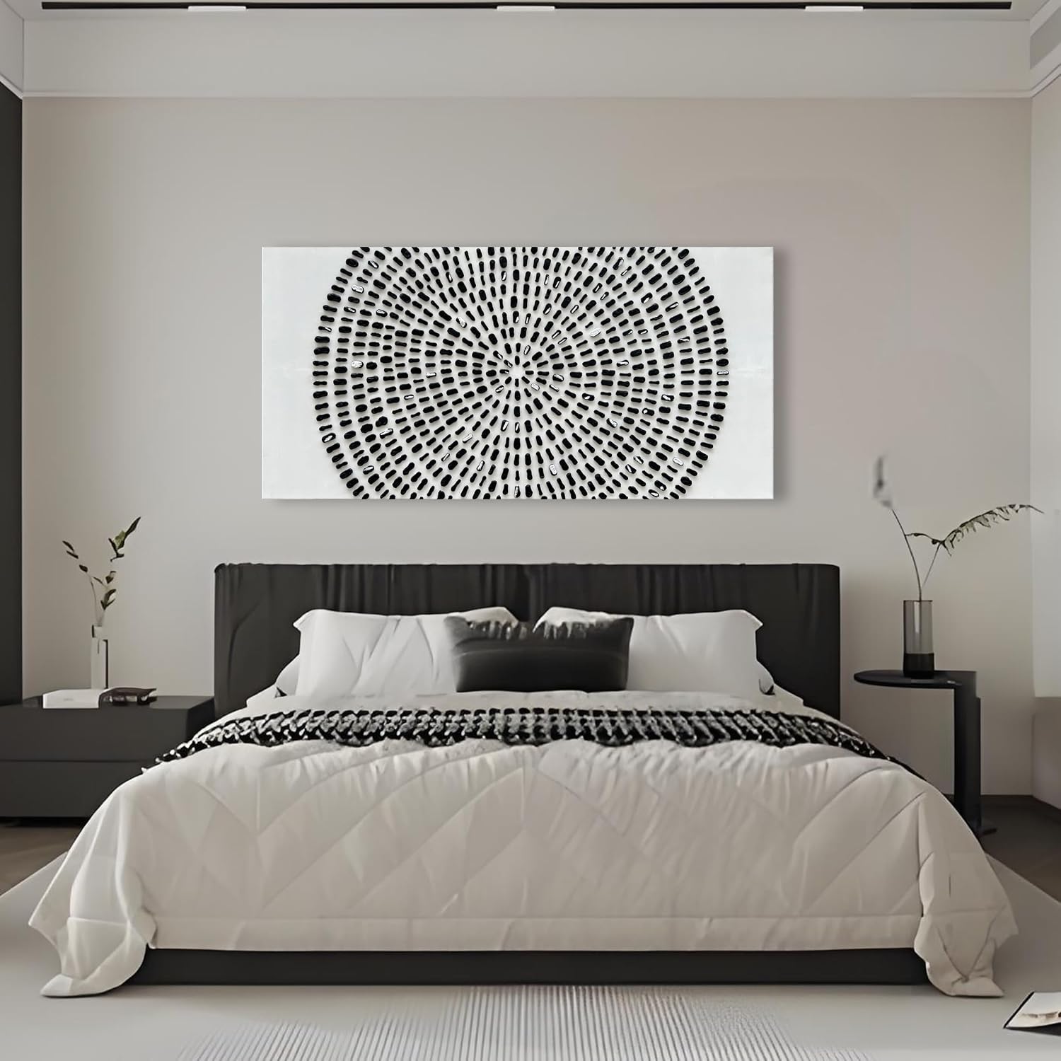 Art 30x60 inch Hand Painted Black and White Abstract Texture Art Oil Painting Large Modern Art Canvas Wall Decoration Painting
