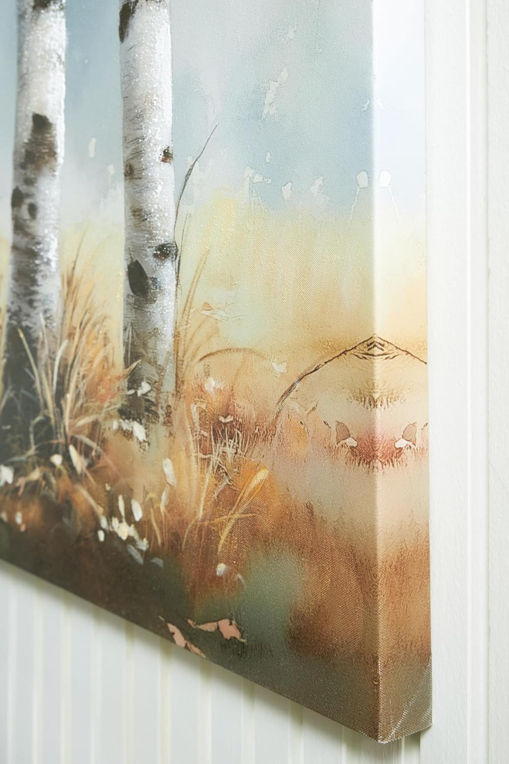 Signature Design by Ashley Leithan Classic Hand Painted Landscapse Wall Art 60 x 36 Inches, Light Brown & White