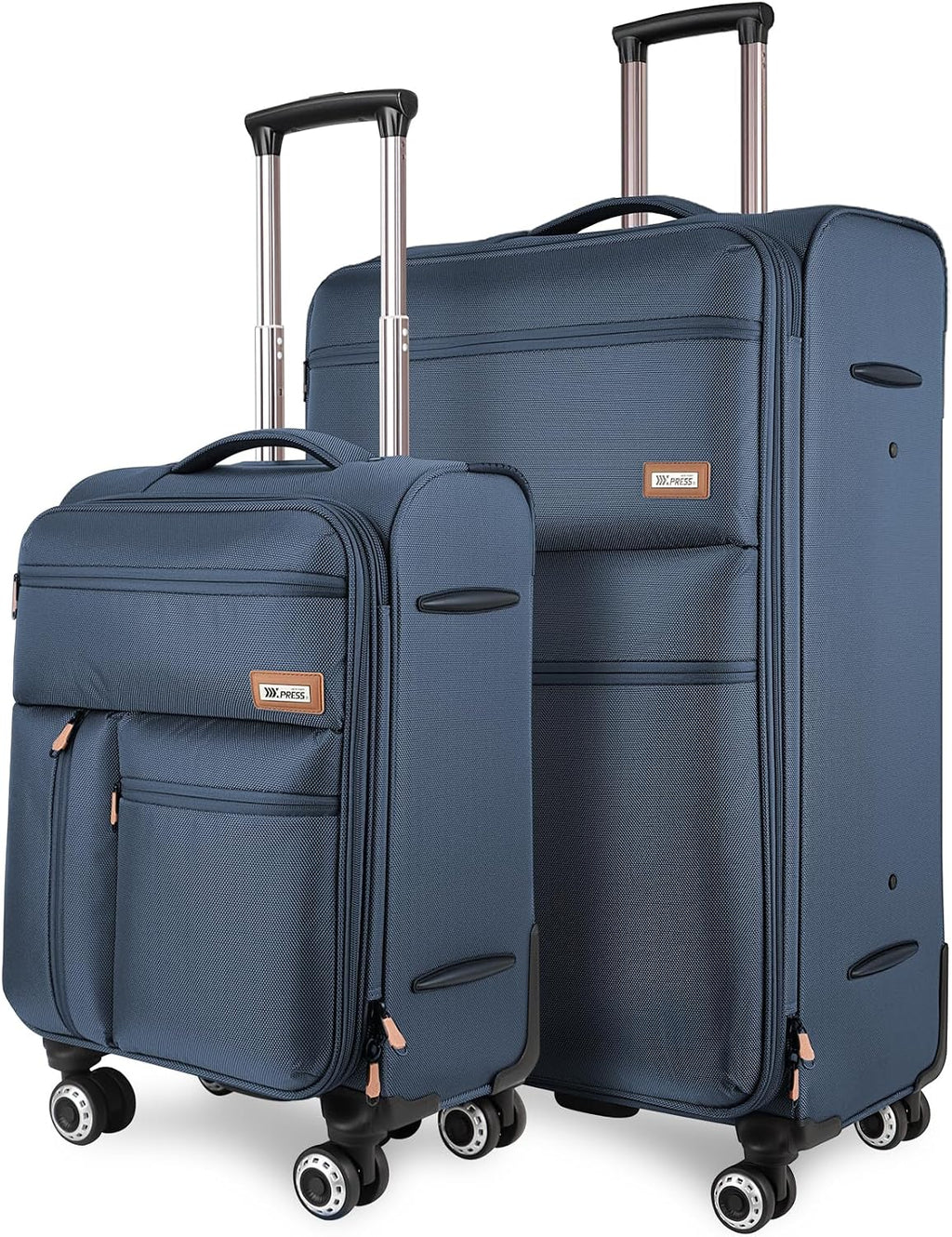 2-Piece Set Soft Shell Luggage w/Front Opening,Softside Luggage Sets w/Double Spinner Wheels &TSA LOCK,Expandable 20%,Lightweight Trolley Case,Luggage Rolling Suitcase for Men/Women（Navy,20in/26in）