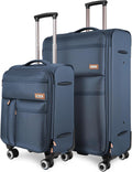 2-Piece Set Soft Shell Luggage w/Front Opening,Softside Luggage Sets w/Double Spinner Wheels &TSA LOCK,Expandable 20%,Lightweight Trolley Case,Luggage Rolling Suitcase for Men/Women（Navy,20in/26in）