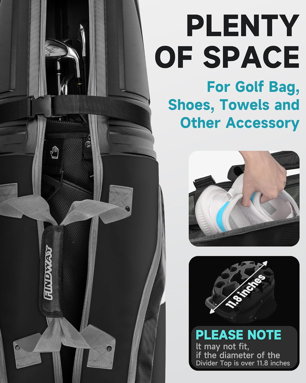 findway Golf Travel Bags for Airlines with Wheels and ABS Hard Case Top, Protect Your Clubs, Waterproof 1680D Oxford Fabric and Oversize Tank Wheels, Lightweight and Easy to Maneuver