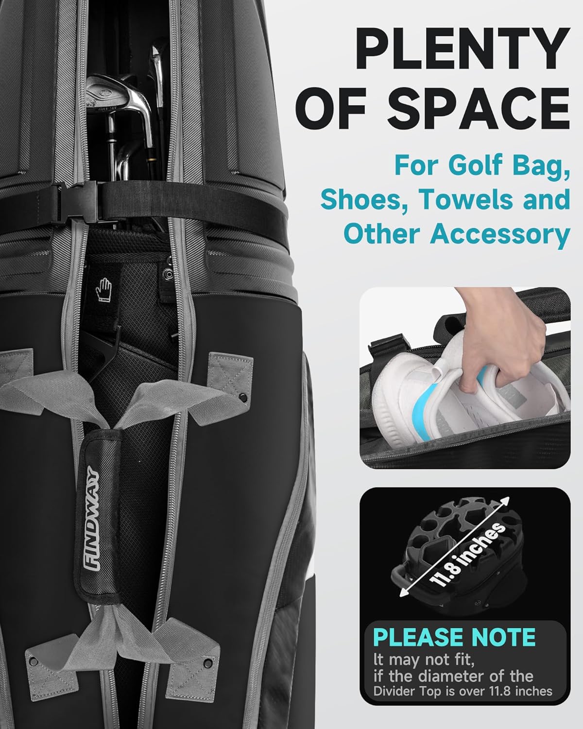 findway Golf Travel Bags for Airlines with Wheels and ABS Hard Case Top, Protect Your Clubs, Waterproof 1680D Oxford Fabric and Oversize Tank Wheels, Lightweight and Easy to Maneuver