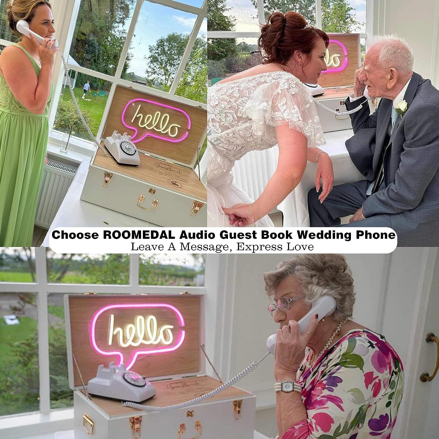 Audio Guest Book Wedding Phone with Flight Case, Record Customized Audio Message with Guest Book Retro Phone Audio GuestBook for Wedding Birthday Party Confession (White)