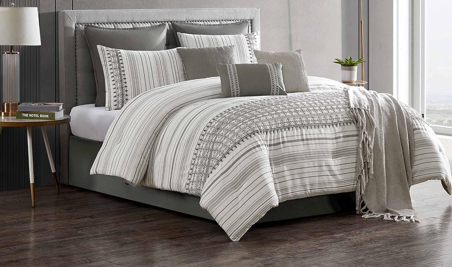 Riverbrook Home 100% Polyester Comforter Set, Full, Aiken - Gray, 10-Piece Set