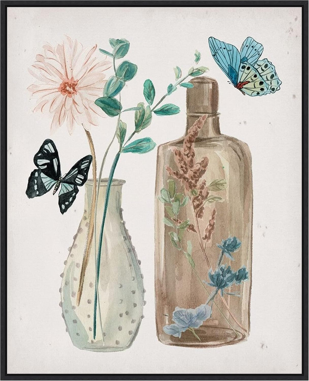 Amanti Art Framed Canvas Wall Art 28x23 Butterflies and Flowers IV by Melissa Wang, Framed Wall Art Canvas, Still Life Artwork, Modern Decor, Medium Poster Painting for Living Room, Bedroom, Bathroom