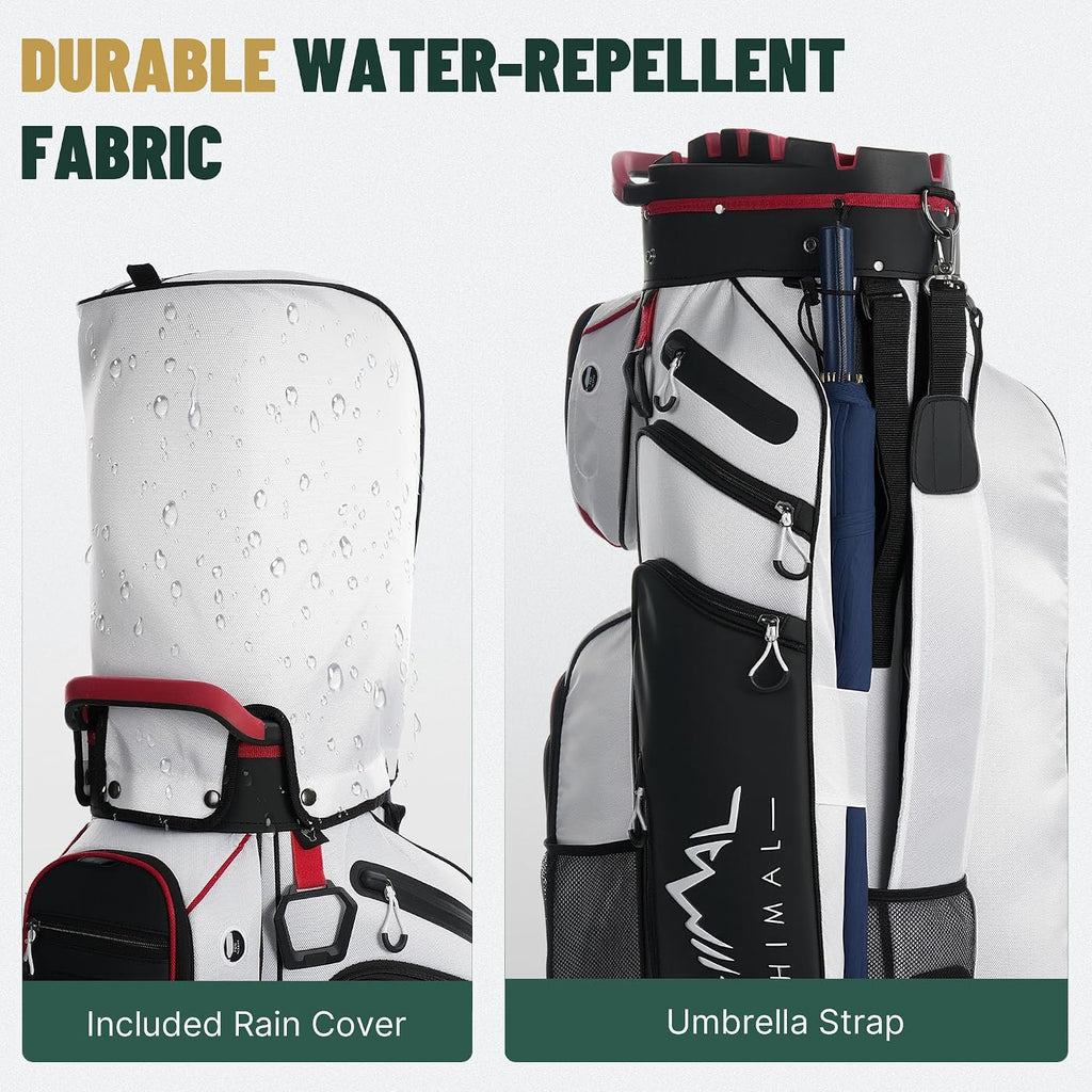 uniHimal Golf Cart Bag with 14-Way Full-Length Dividers, Golf Bag for Men Women with Magnetic Leather Pocket, Handles and Rain Cover, Lightweight Golf Club Bag Includes Cooler Pockets