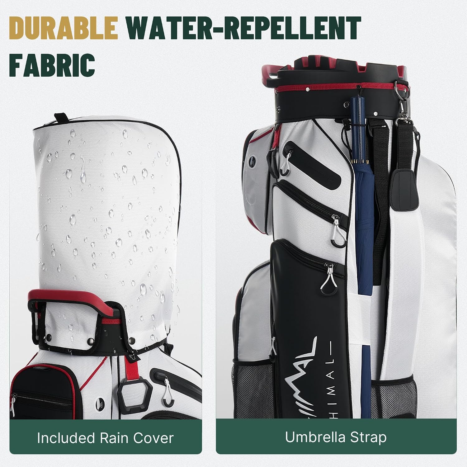 uniHimal Golf Cart Bag with 14-Way Full-Length Dividers, Golf Bag for Men Women with Magnetic Leather Pocket, Handles and Rain Cover, Lightweight Golf Club Bag Includes Cooler Pockets