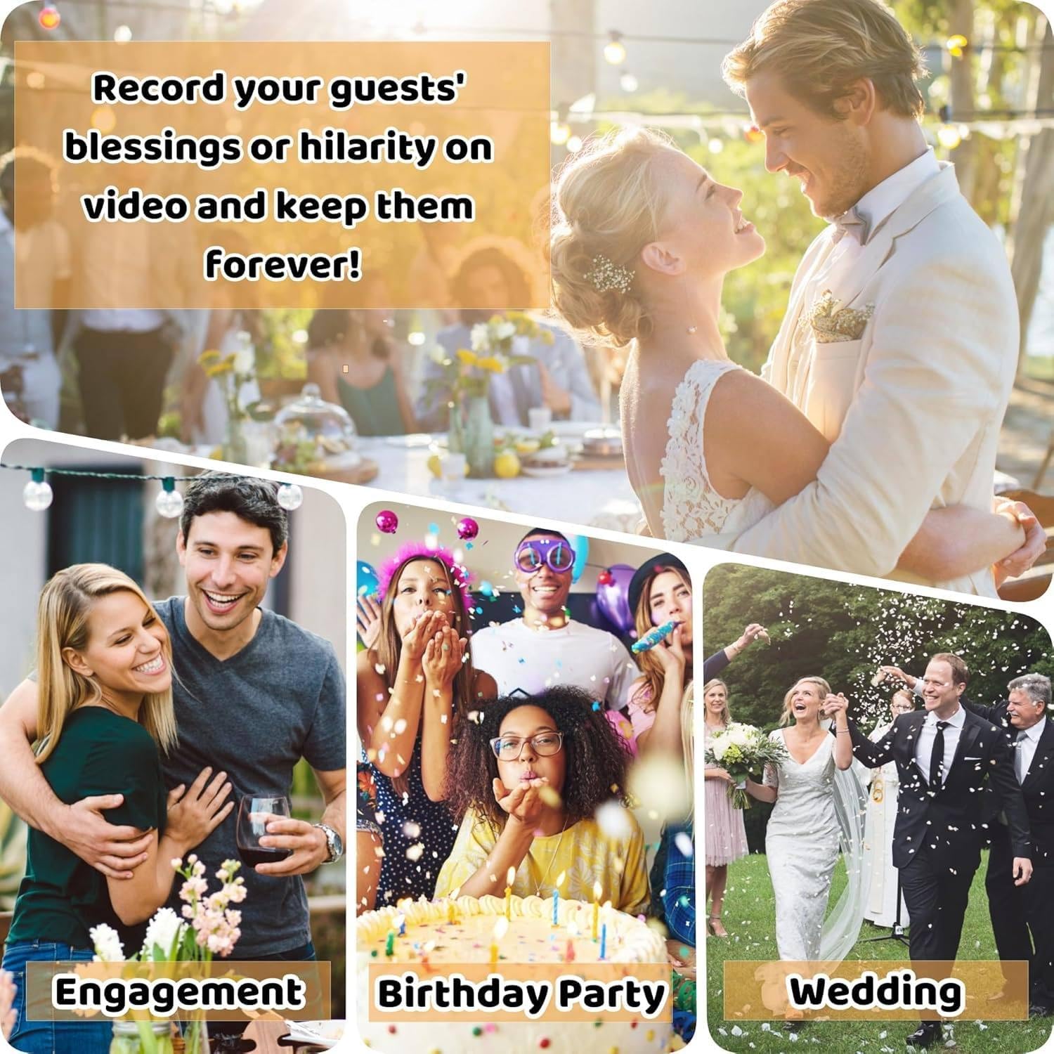 1080p Hd Video Phone Guestbook,Video Audio Guest Book,Retro Wedding Video Guest Message Book, for A Variety of Recording Beautiful Moments White-128G