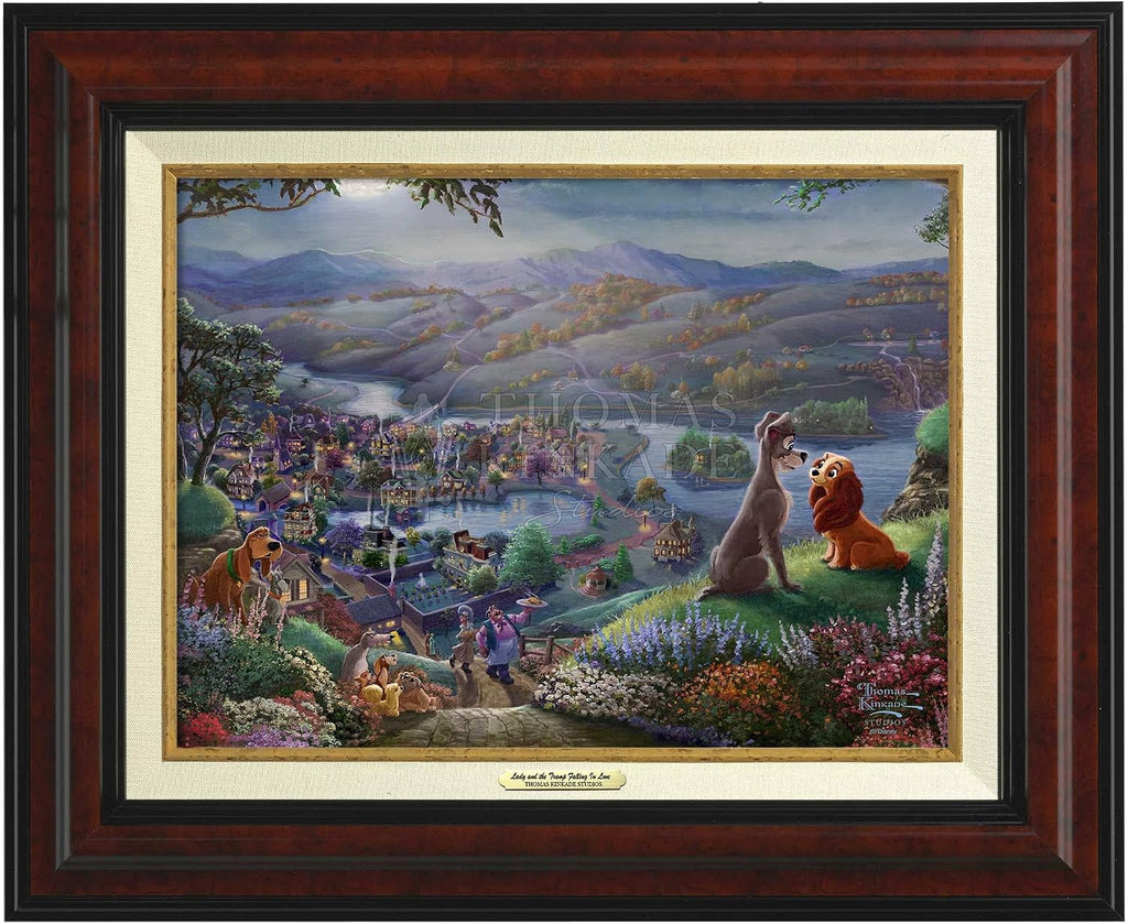 Thomas Kinkade Lady and the Tramp Falling In Love 12 x 16 Canvas Classics Burl Frame