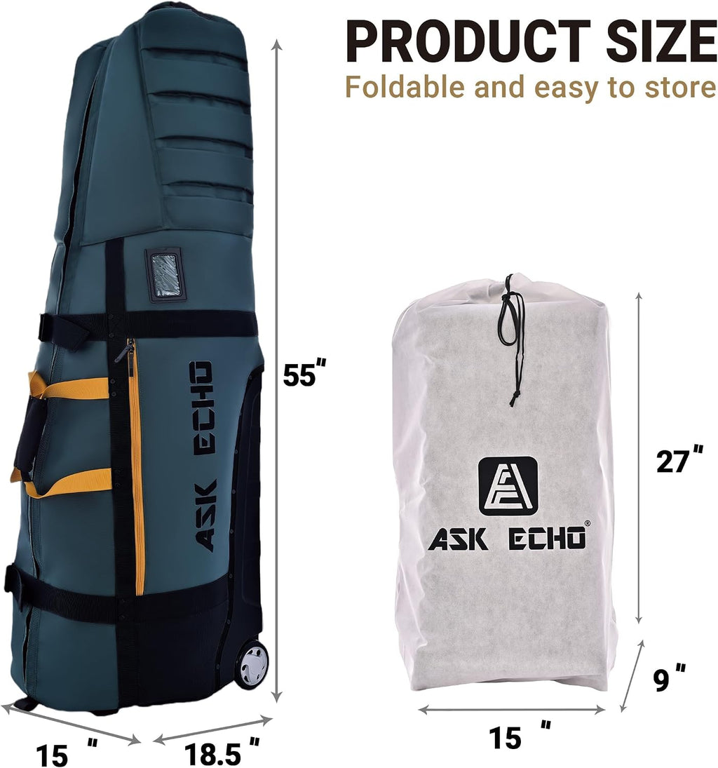 ASK ECHO Locklink StableRoller Golf Travel Bag with 4-Wheel Rolling System, Extendable Support Stand Legs
