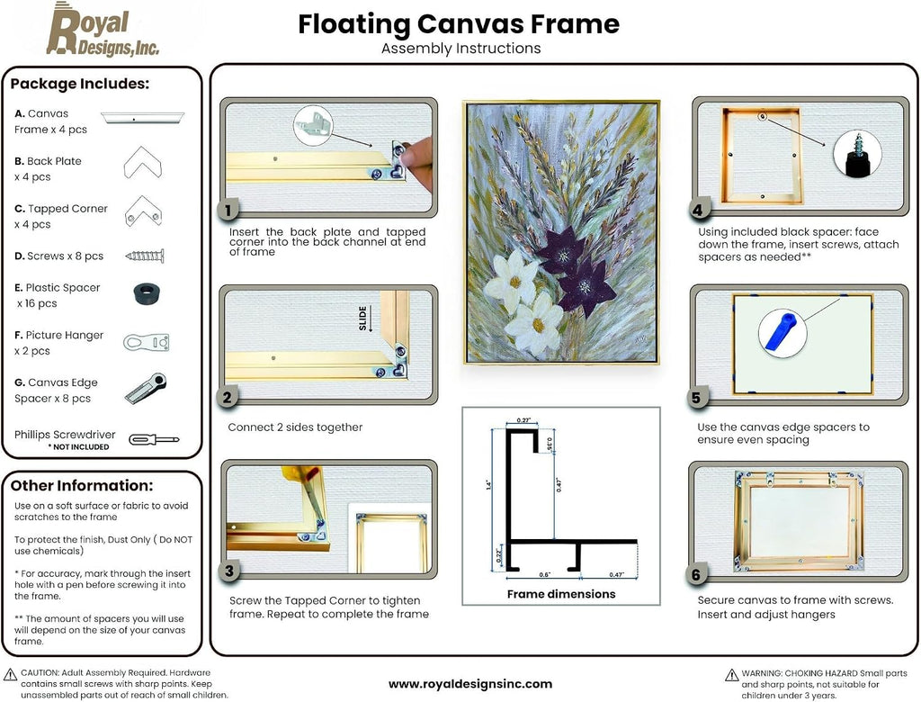 Royal Designs, Inc. Premium Aluminum Floating Canvas Painting-Picture Frame, Easy Assembly, Over 1500 Options Available, PF-1004-36x54-BBL, 36 x 54, Brushed Black