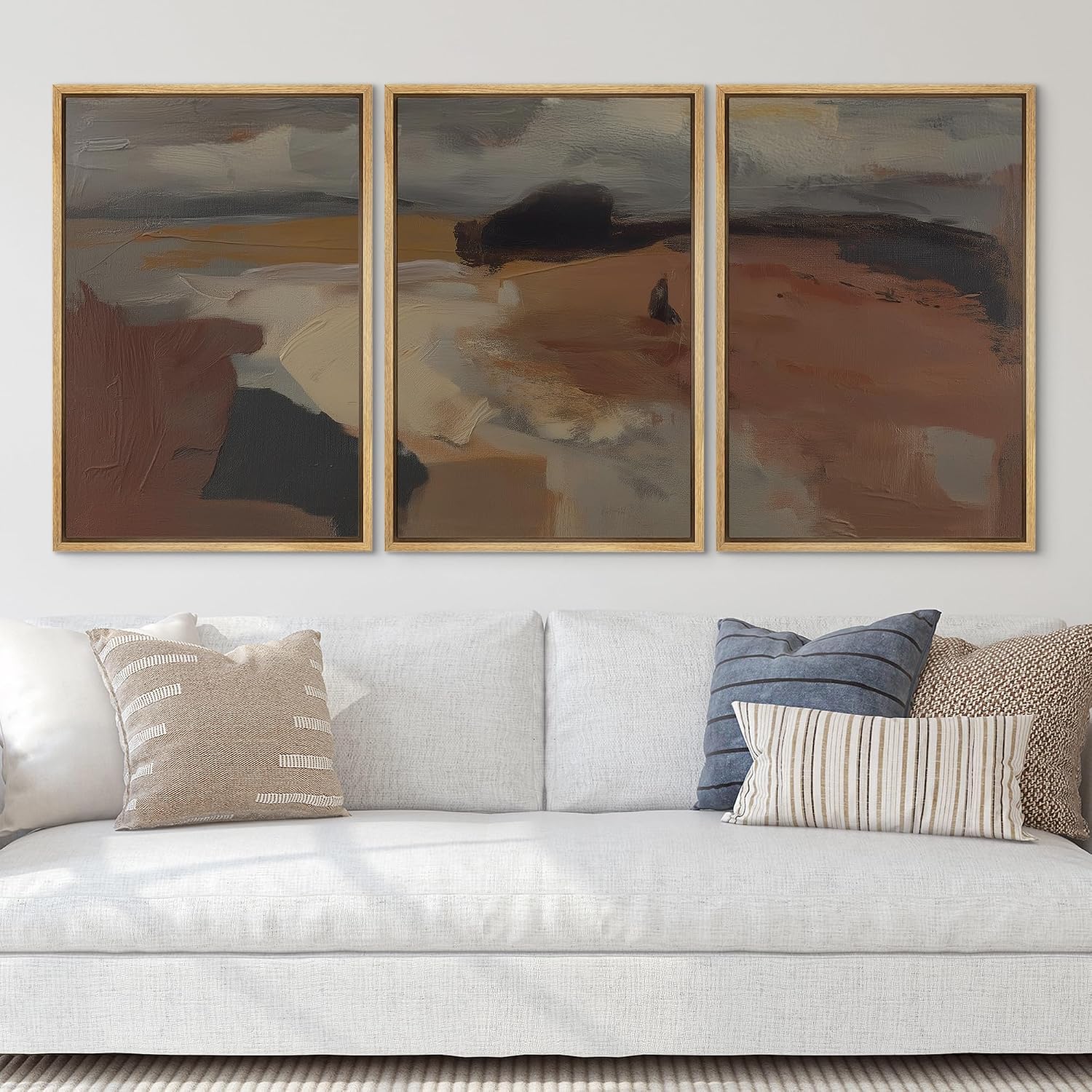 SIGNLEADER Framed Canvas Print Wall Art Set Desert Horizon Abstract Neutral Landscape Illustrations Minimal Decorative Bohemian for Living Room, Bedroom, Office - 24'x36'x3 Natural