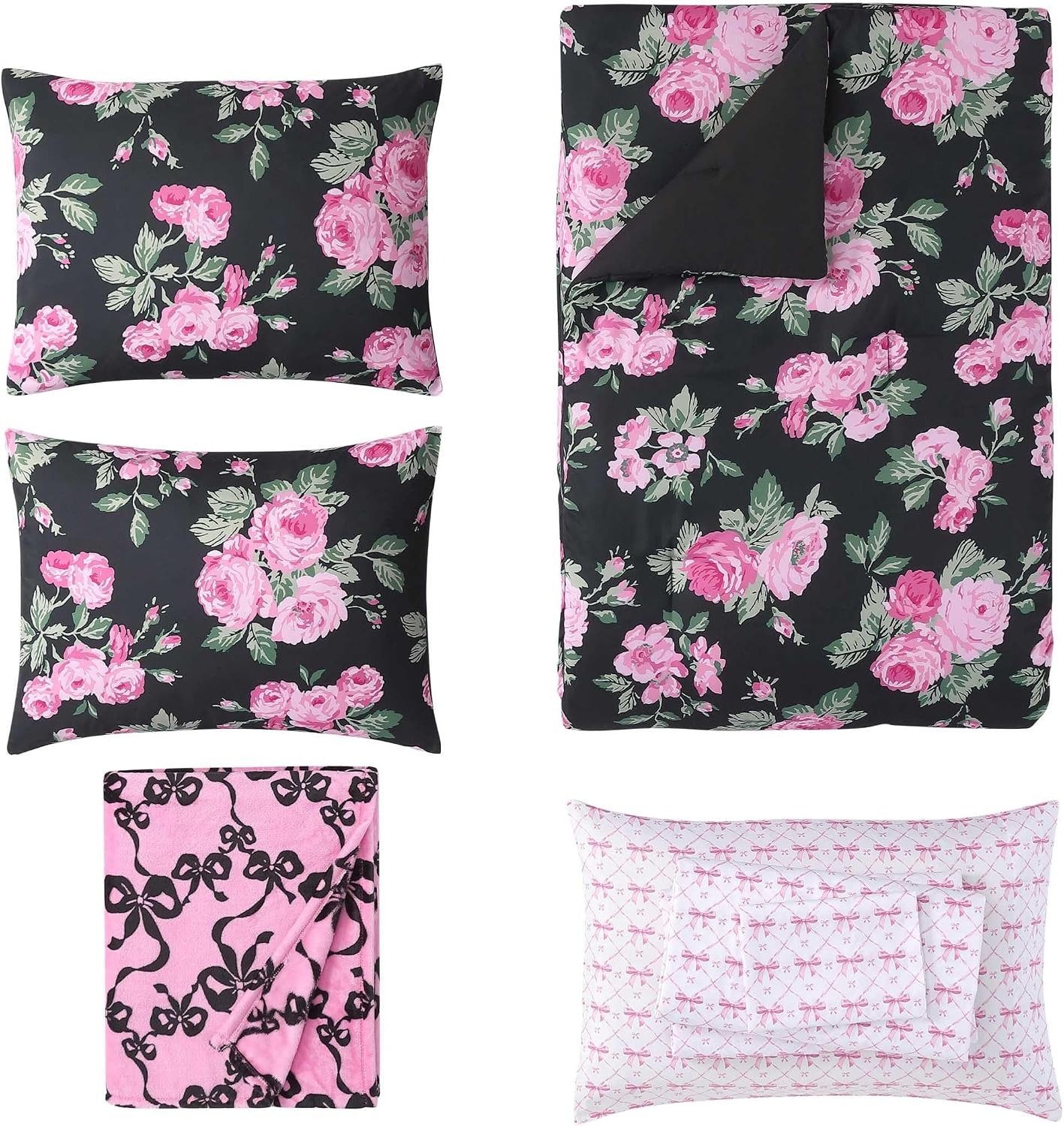 Betsey Johnson - Queen Bedding Set, Wrinkle-Resistant 8 Piece Bed Set, Ultra-Soft Comforter w/Matching Bed Sheets, Pillowcases & Throw Blanket, Lightweight for All-Season Comfort (Garden Floral Pink)