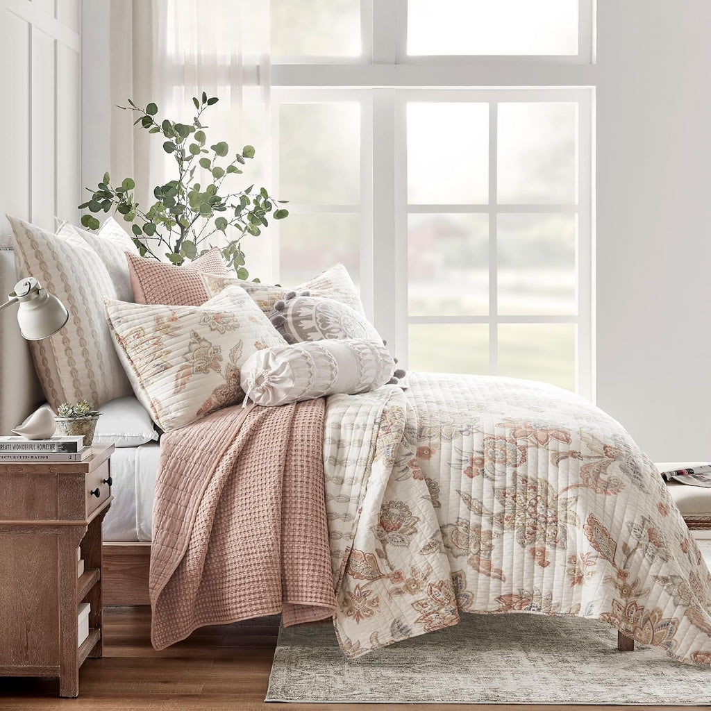 Levtex Home - Selesta Blush Quilt Set - King Quilt and Two King Shams - Floral - Blush Taupe Grey - Quilt (106x92in.) and Shams (20x36in.) - Reversible - Cotton