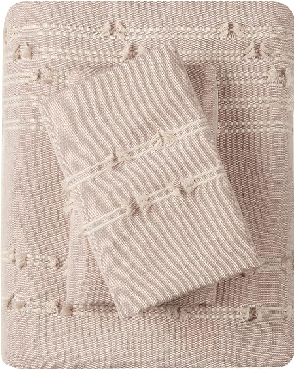 INK+IVY Kara 100% Cotton Duvet Mid Century Modern Design, All Season Comforter Cover Bedding Set, Matching Shams, Full/Queen, Jacquard Stripes Blush 3 Piece