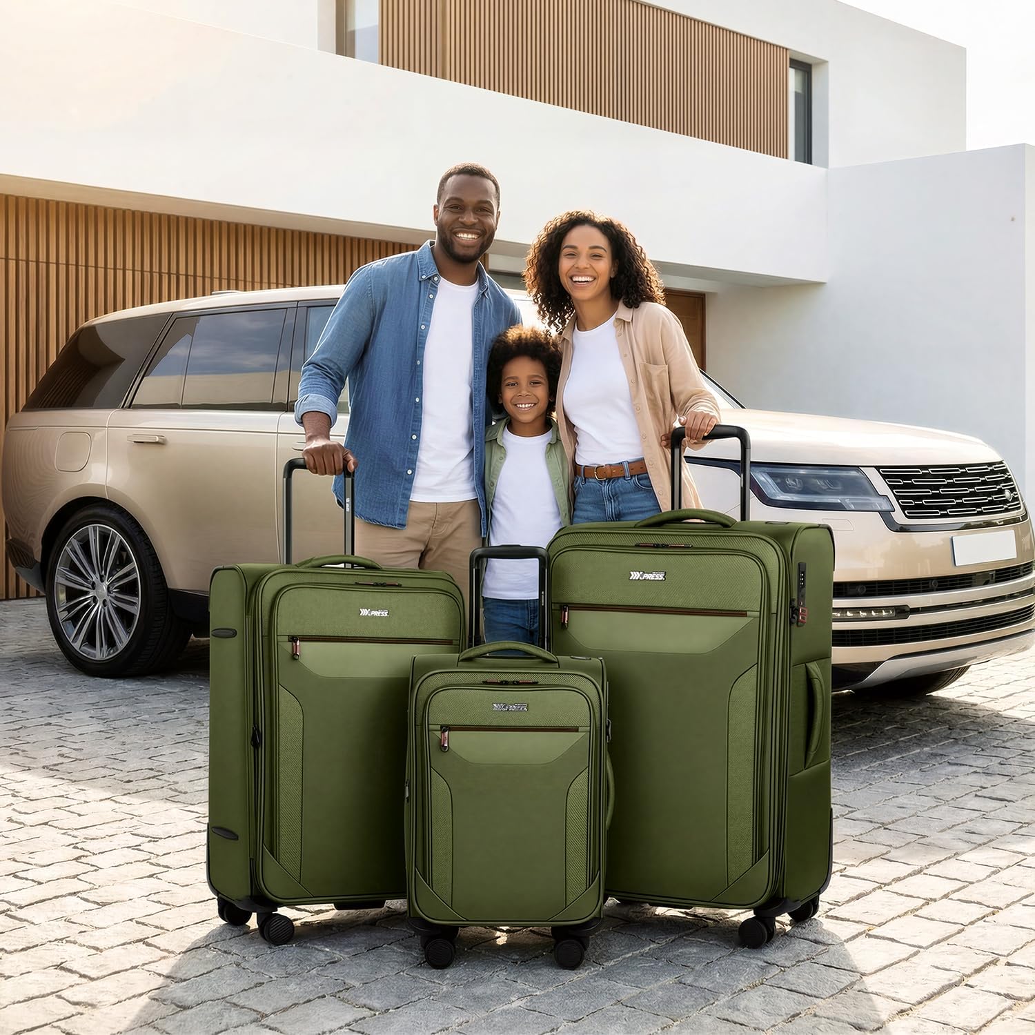 3PCS Set Softside Luggage Sets w/ Spinner Wheels,Expandable 20% Suitcase Upright Spinner Softshell w/TSA LOCK, Lightweight Durable Rolling Travel Luggage Set for Men/Women（Green,22in/28in/32in）