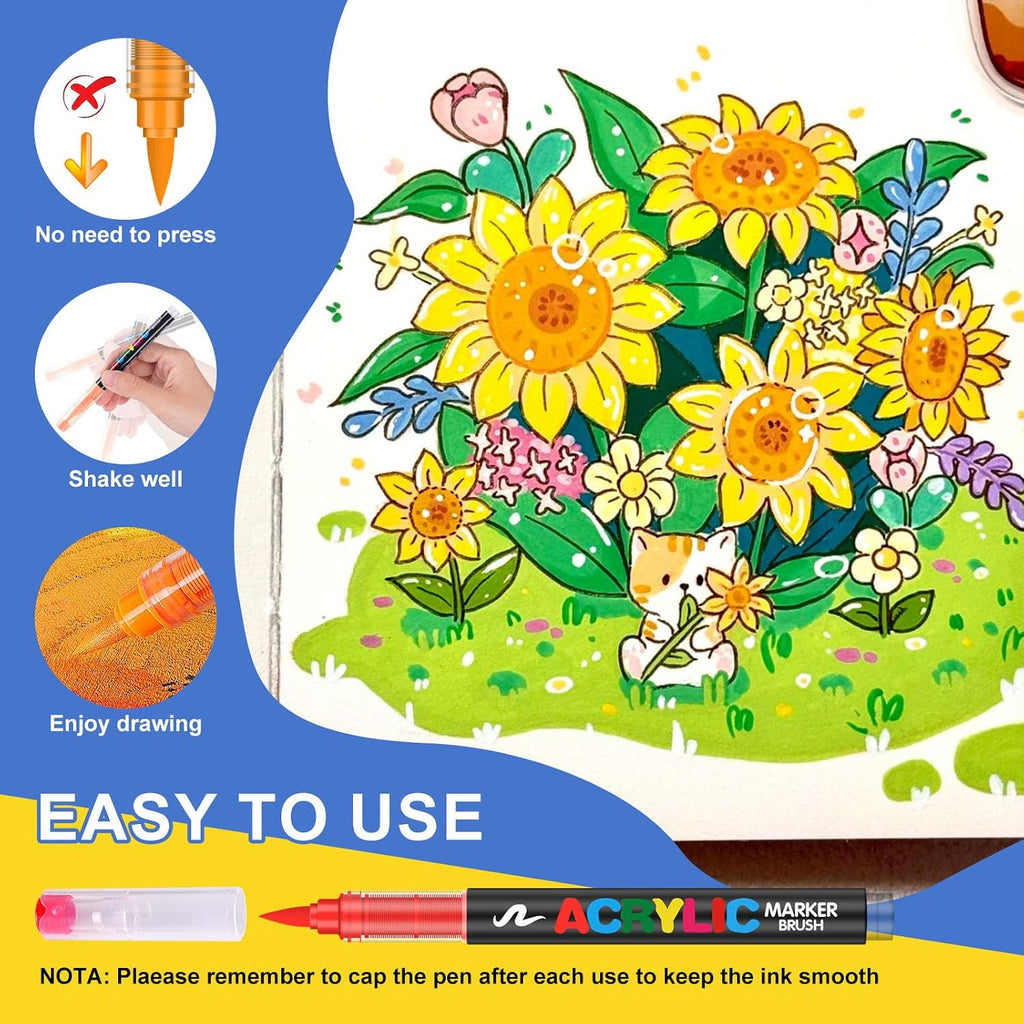 Amamao 360 Colors Acrylic Paint Markers, Soft Brush Tip Pens and Markers, Acrylic Paint Pens for Wood, Stone, Canvas, Glass, Fabric, Egg, Rock Painting and DIY Crafts Art Supplies (360 BOX)
