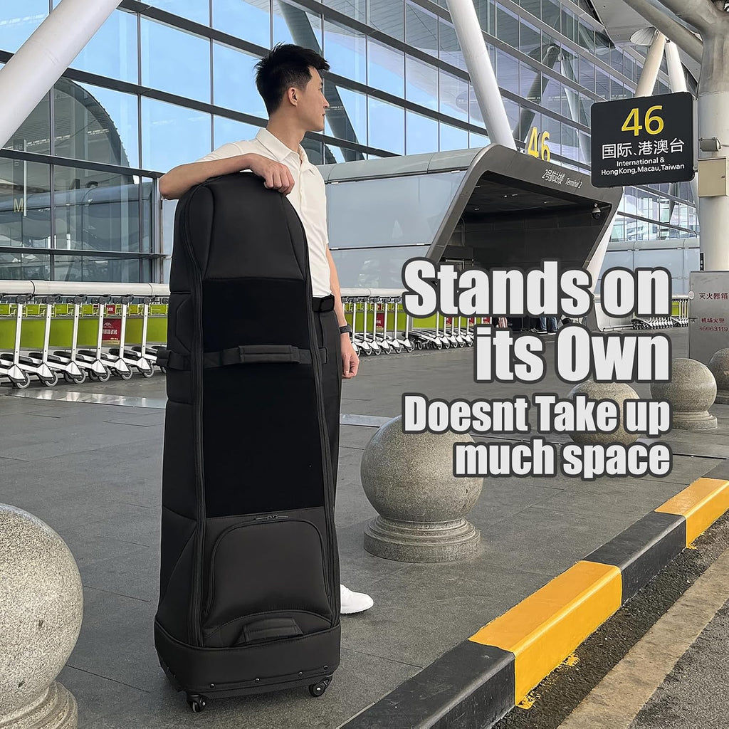 Self Standing Upright All Direction 4 Spinner Swivel Wheel Golf Travel Bag. Soft-Sided Fully Padded Heavy Duty Fabric. Multidirectional Airline Travel Cover Case. Compact Foldable Carry Bag Included.