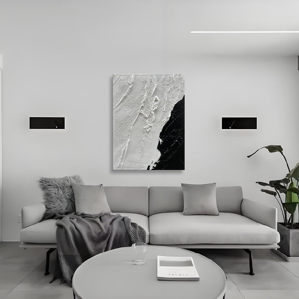 Art Hand-Painted Black and White Texture Abstract Art Oil Painting Modern Minimalist Art Painter Living Office Corridor Wall Deco Art 40x28 inches
