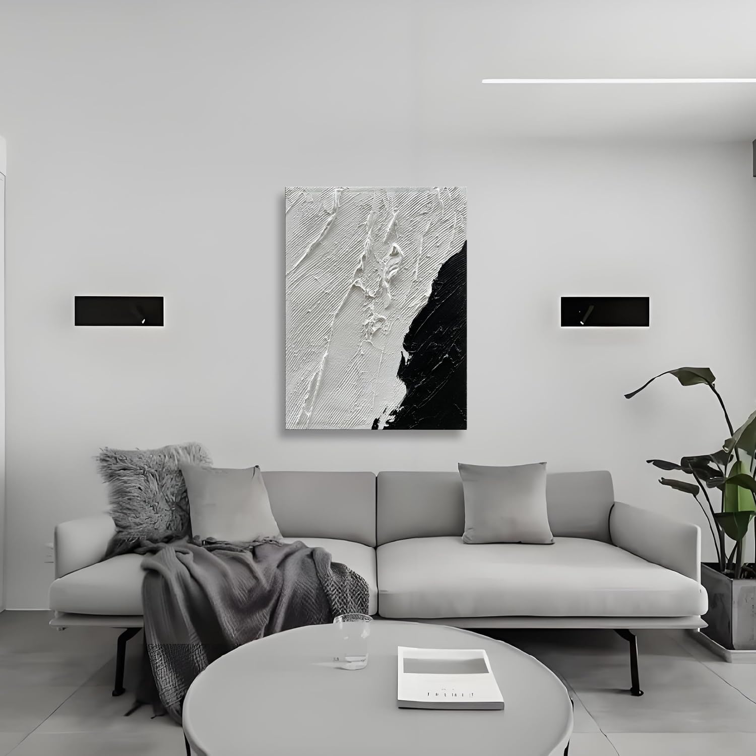 Art Hand-Painted Black and White Texture Abstract Art Oil Painting Modern Minimalist Art Painter Living Office Corridor Wall Deco Art 40x28 inches