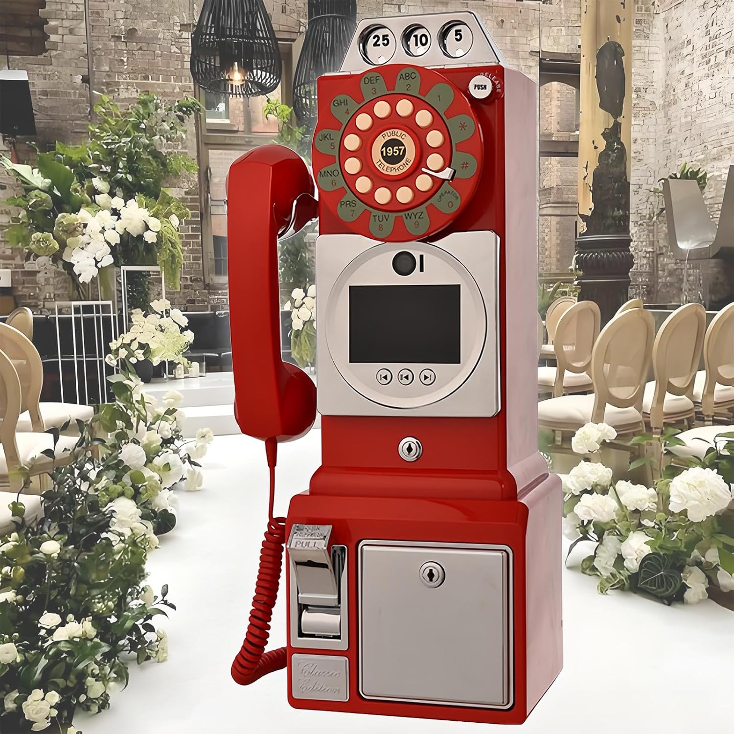 1080p Video Guestbook Wedding Phone, Video & Audio Guest Book, 64GB Large Memory, Clear Voice, Personalized Wedding Guestbook Decorations for a Variety of Memorable Party Occasions Bless,Red