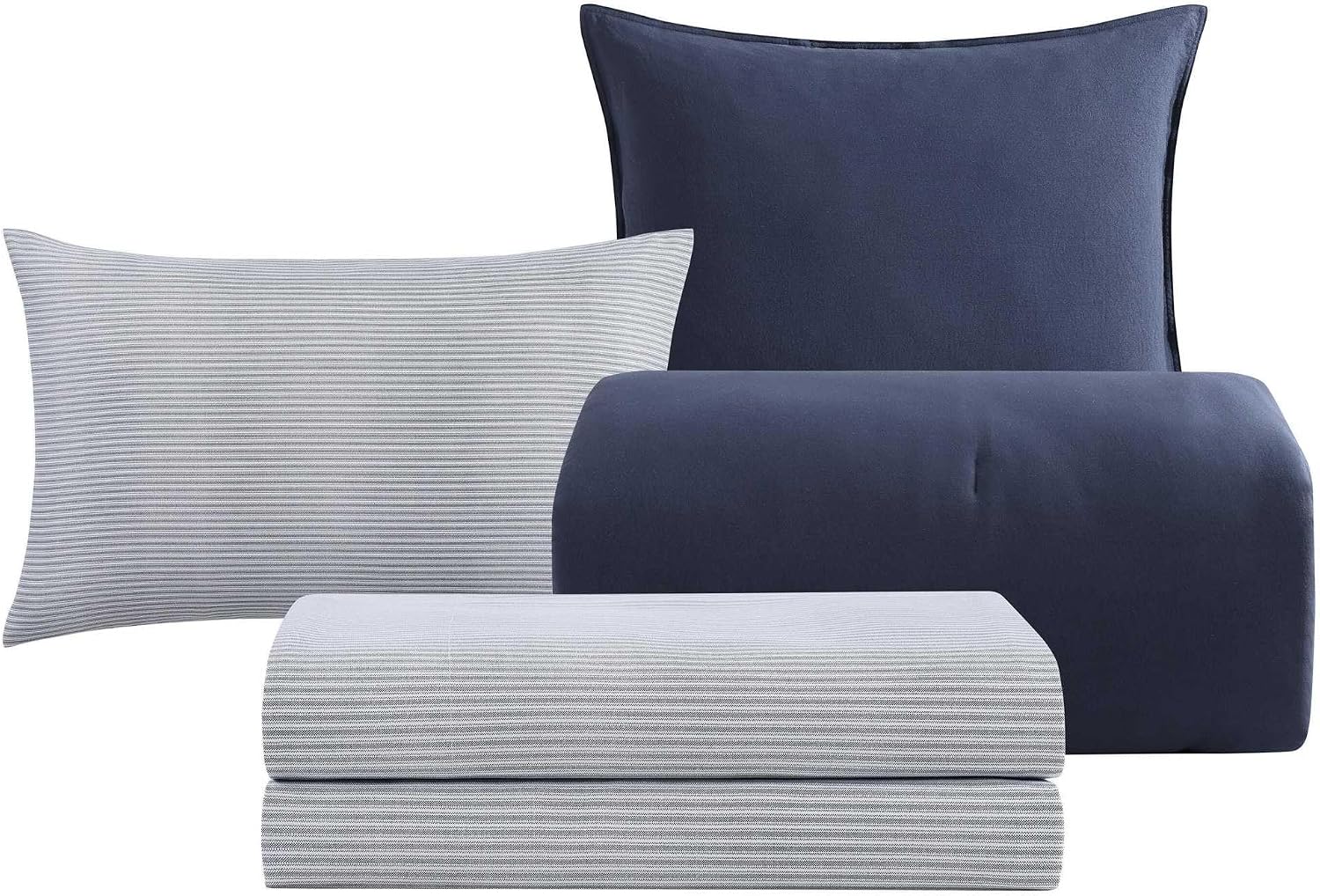 Tommy Hilfiger - Twin/Twin XL Bedding Set, Soft 5 Piece Comforter Set w/Matching Bed Sheets & Pillowcases, Medium Weight for Year Round Comfort (Solid Microfiber Blue)