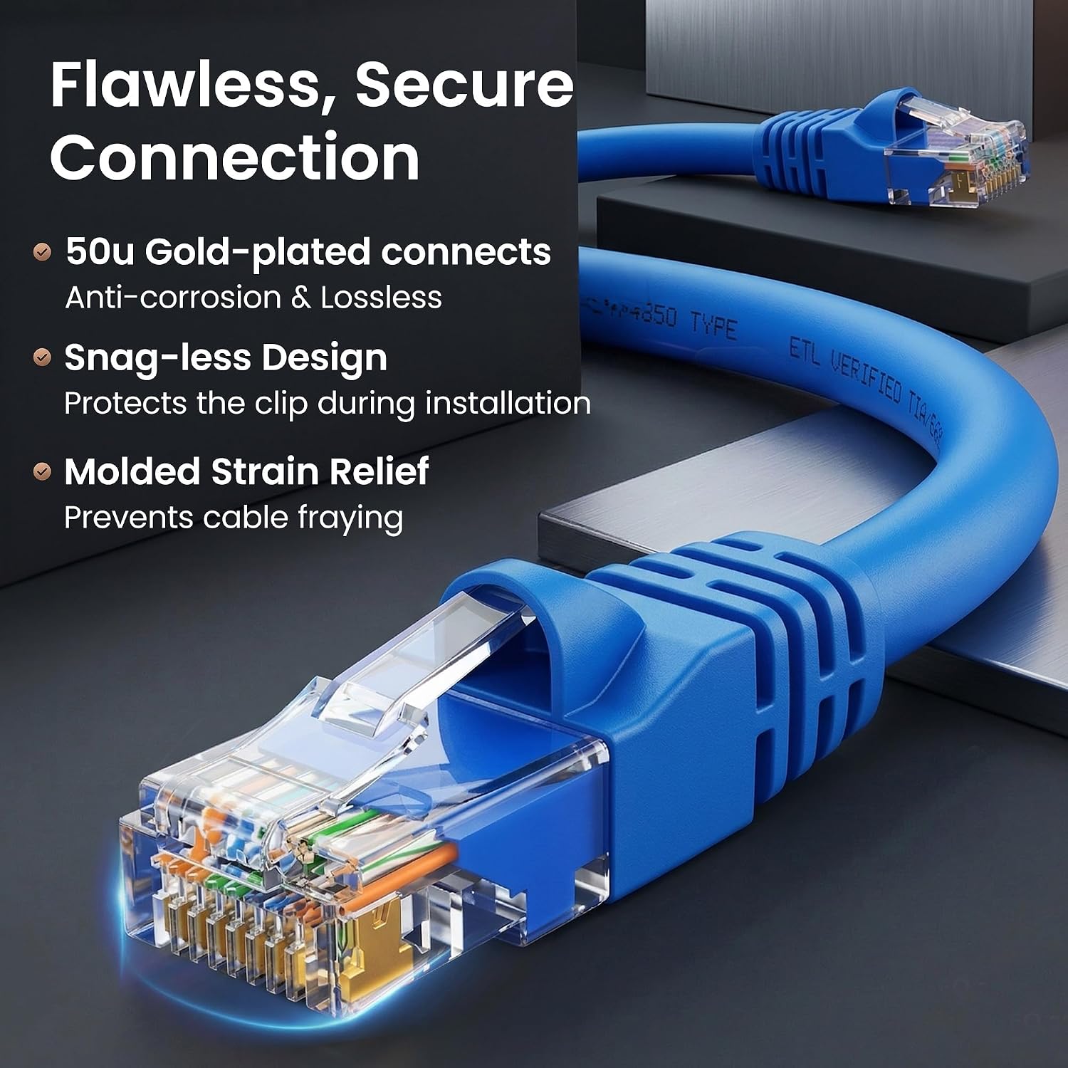 GEARit Cat 6 Ethernet Patch Cable 0.5 ft Blue (100 Pack) - Cat6 Patch Cables 0.5ft Blue/Ethernet Patch Cable, 10Gbps 550MHz 24AWG Pure Copper, Snagless, Gold Plated RJ45 for Router, Server, Router, PC