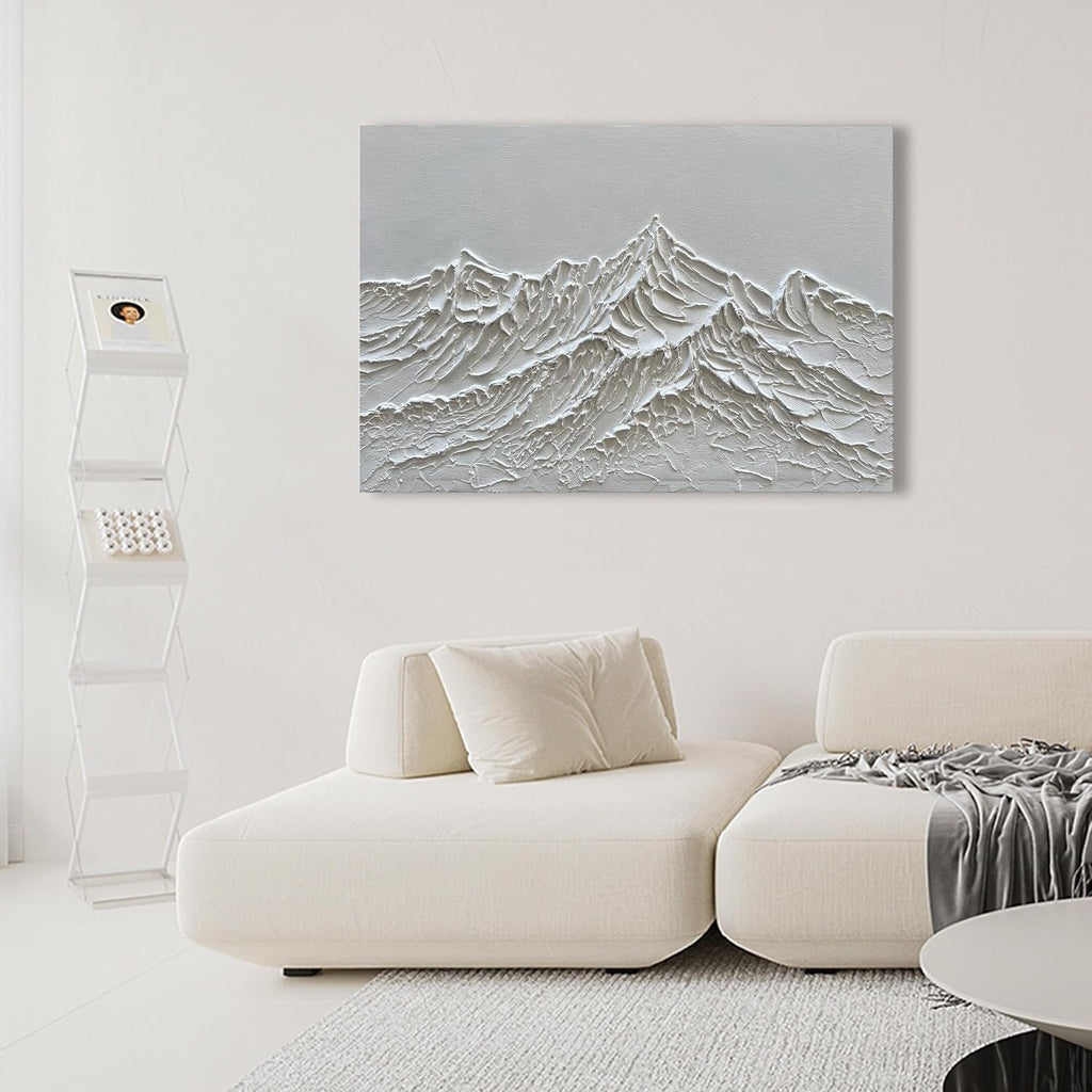 NANKAI Art Hand-Painted Snow Mountain Landscape Oil Painting White Modern Abstract Canvas Art Mural Family Wall Art Deco 30x45 inches