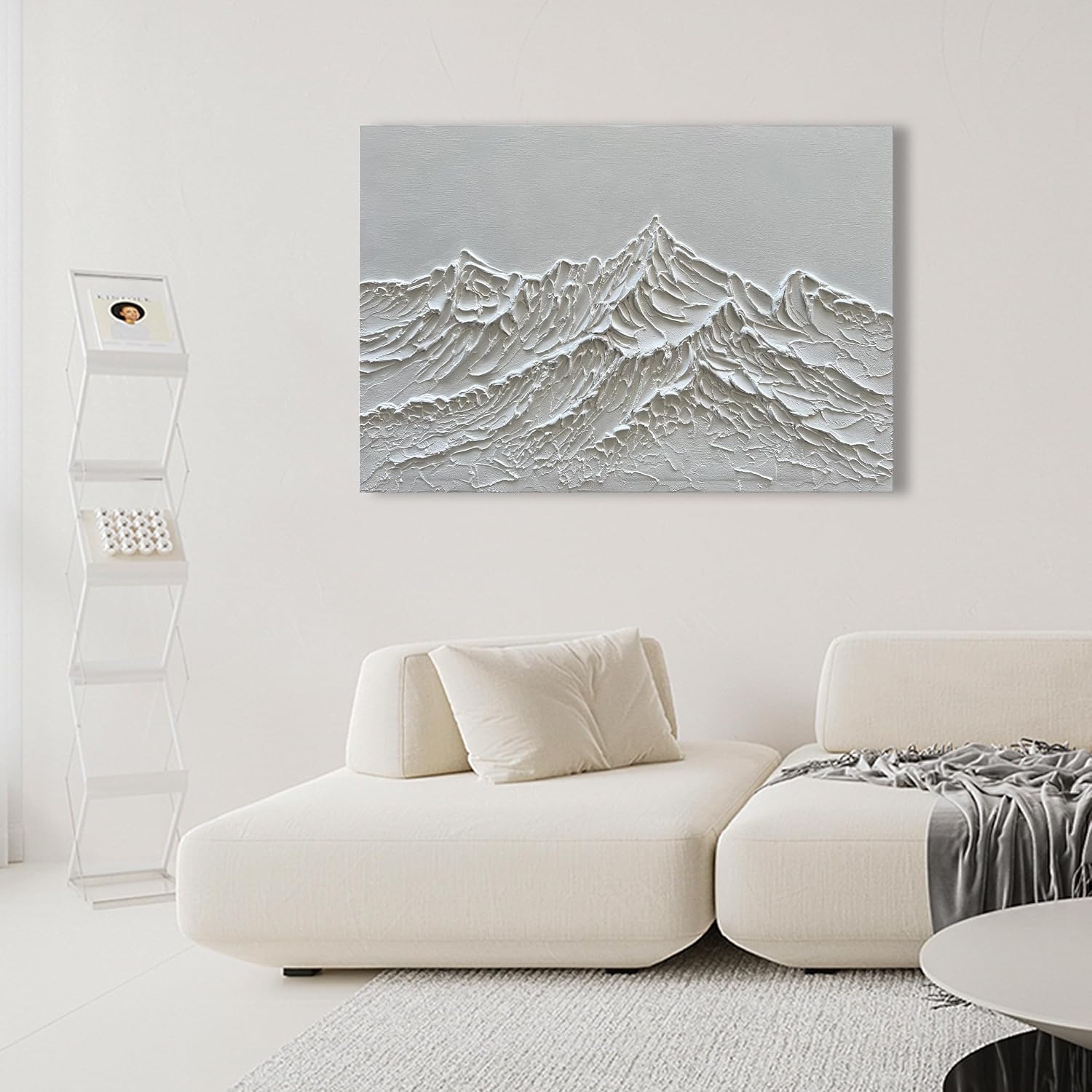 NANKAI Art Hand-Painted Snow Mountain Landscape Oil Painting White Modern Abstract Canvas Art Mural Family Wall Art Deco 30x45 inches