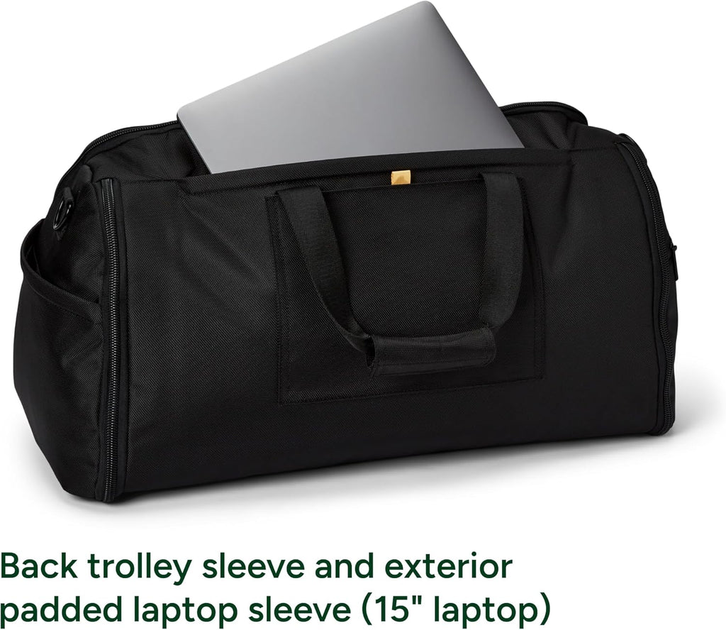 Halfday Convertible 2-in-1 Premium Garment Duffel Weekender Bag 45L: Wrinkle-Free Travel (Hanging Suit Compartment, Shoe Pockets, Trolley Sleeve), Balistic Nylon Carry-on, Jet
