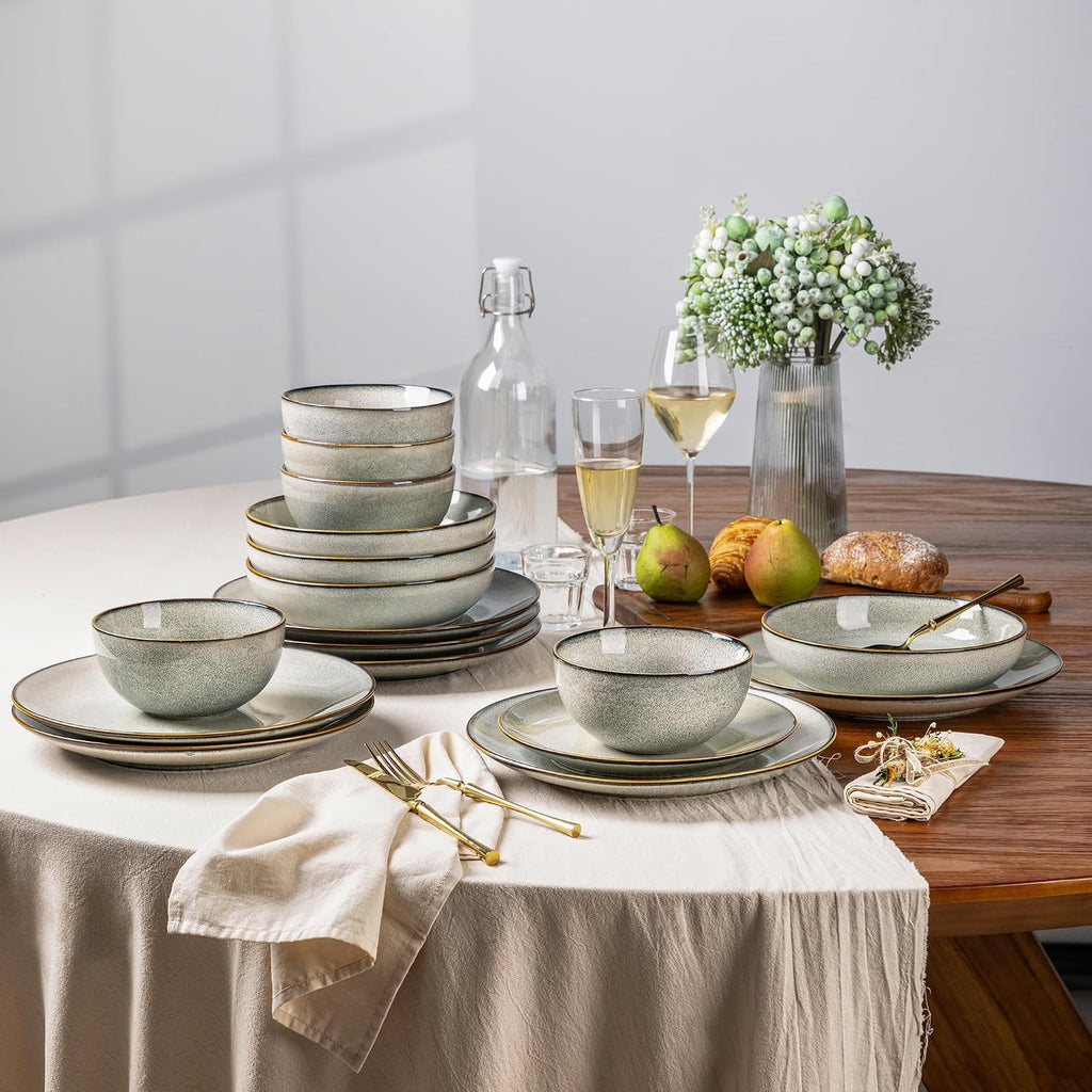 GBHOME Dinnerware Sets for 6, 24 Pieces Stoneware Plates and Bowls Set with Reactive Glaze, Scratch Resistant Stoneware Dishes Set, Dishwasher & Microwave Safe