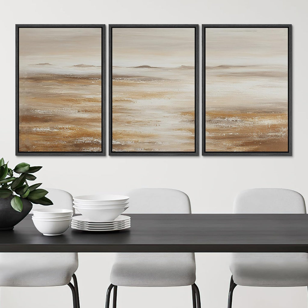 SIGNLEADER Framed Canvas Print Wall Art Set Soft Earth Tone Minimal Landscape Illustrations Minimal Decorative Bohemian for Living Room, Bedroom, Office - 24'x36'x3 Black