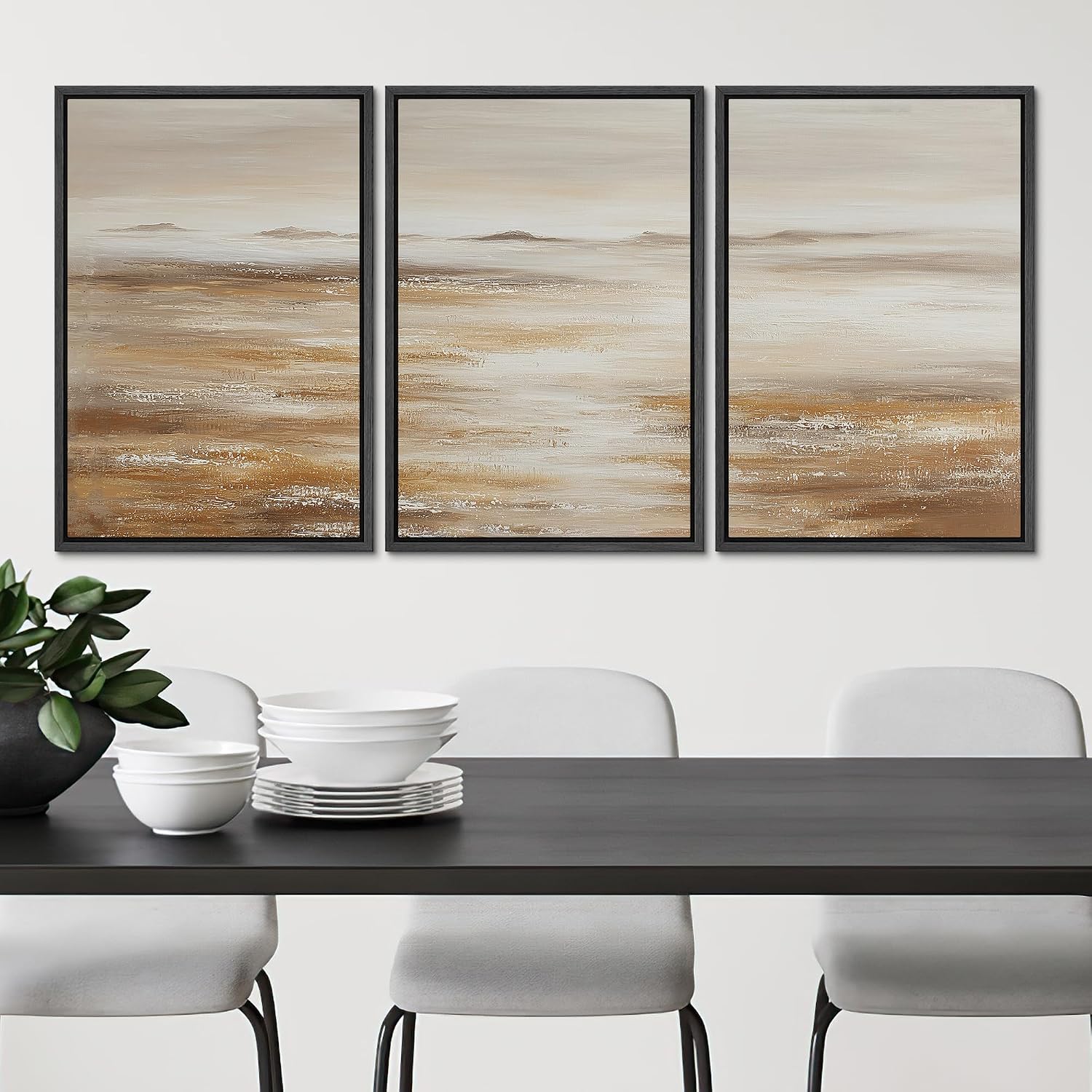 SIGNLEADER Framed Canvas Print Wall Art Set Soft Earth Tone Minimal Landscape Illustrations Minimal Decorative Bohemian for Living Room, Bedroom, Office - 24'x36'x3 Black