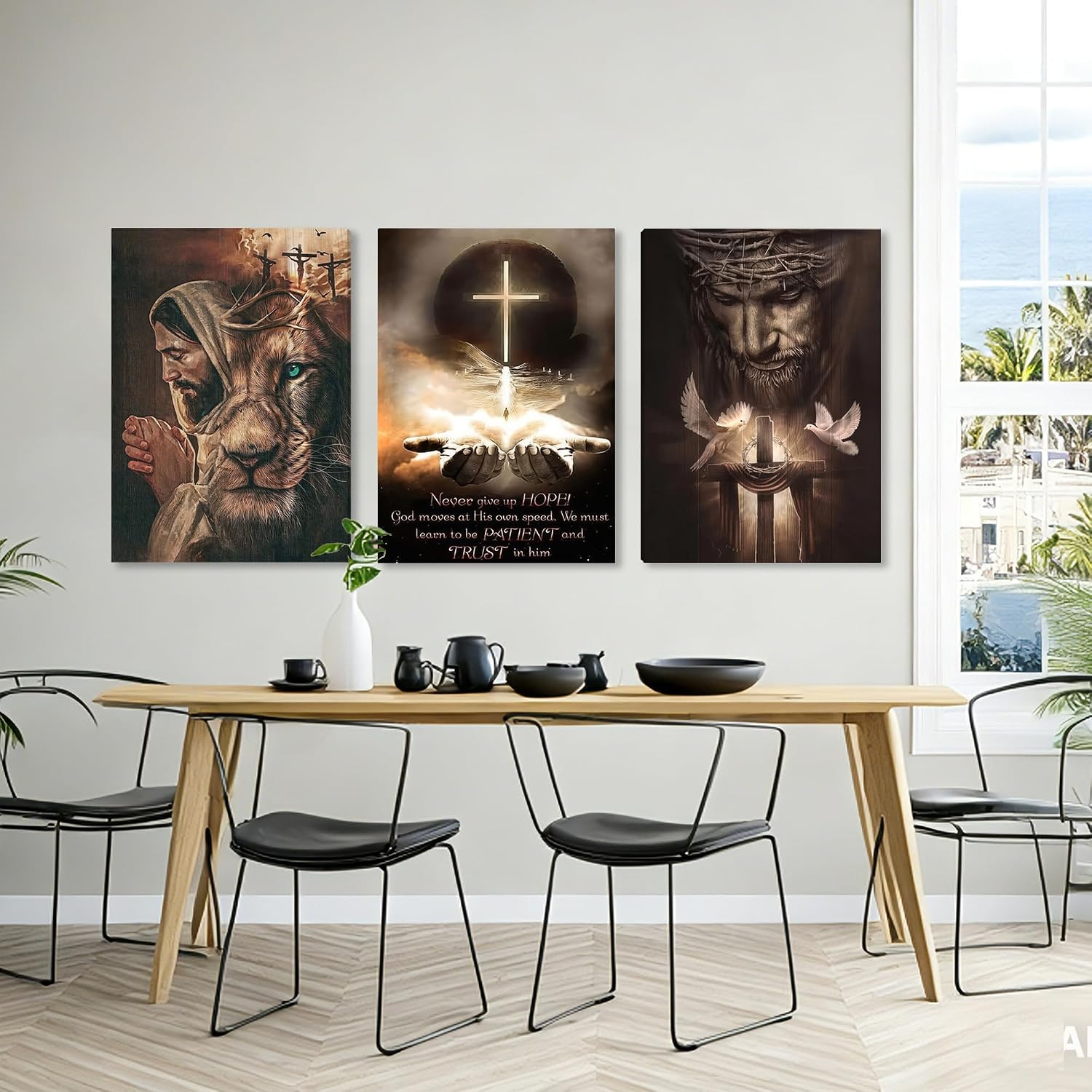 Fantasy Artists 3Pcs Jesus Wall Art, Christian Wall Decor for Biblical Room, Unframed Canvas Painting Prints, Religious Art Posters for Church Living Room Bathroom, 20' X 30'