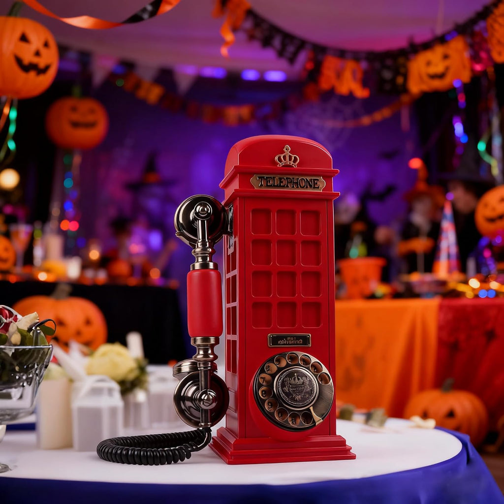Audio Guest Book Wedding Phone with Vintage Phone Booth Design, Record Customized Audio Message Guest Book for Wedding, Party and Gathering, Red