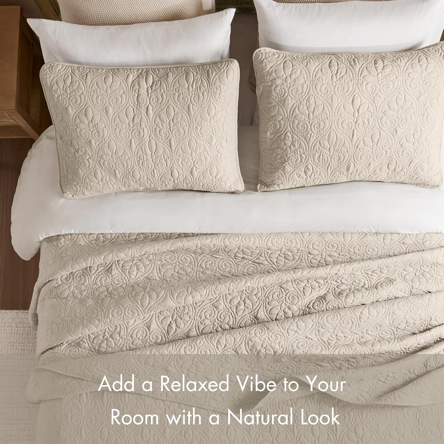 Madison Park Quebec King Size Quilt Bedding Set - Cream , Damask – 3 Piece Bedding Quilt Coverlets – Ultra Soft Microfiber Bed Quilts Quilted Coverlet