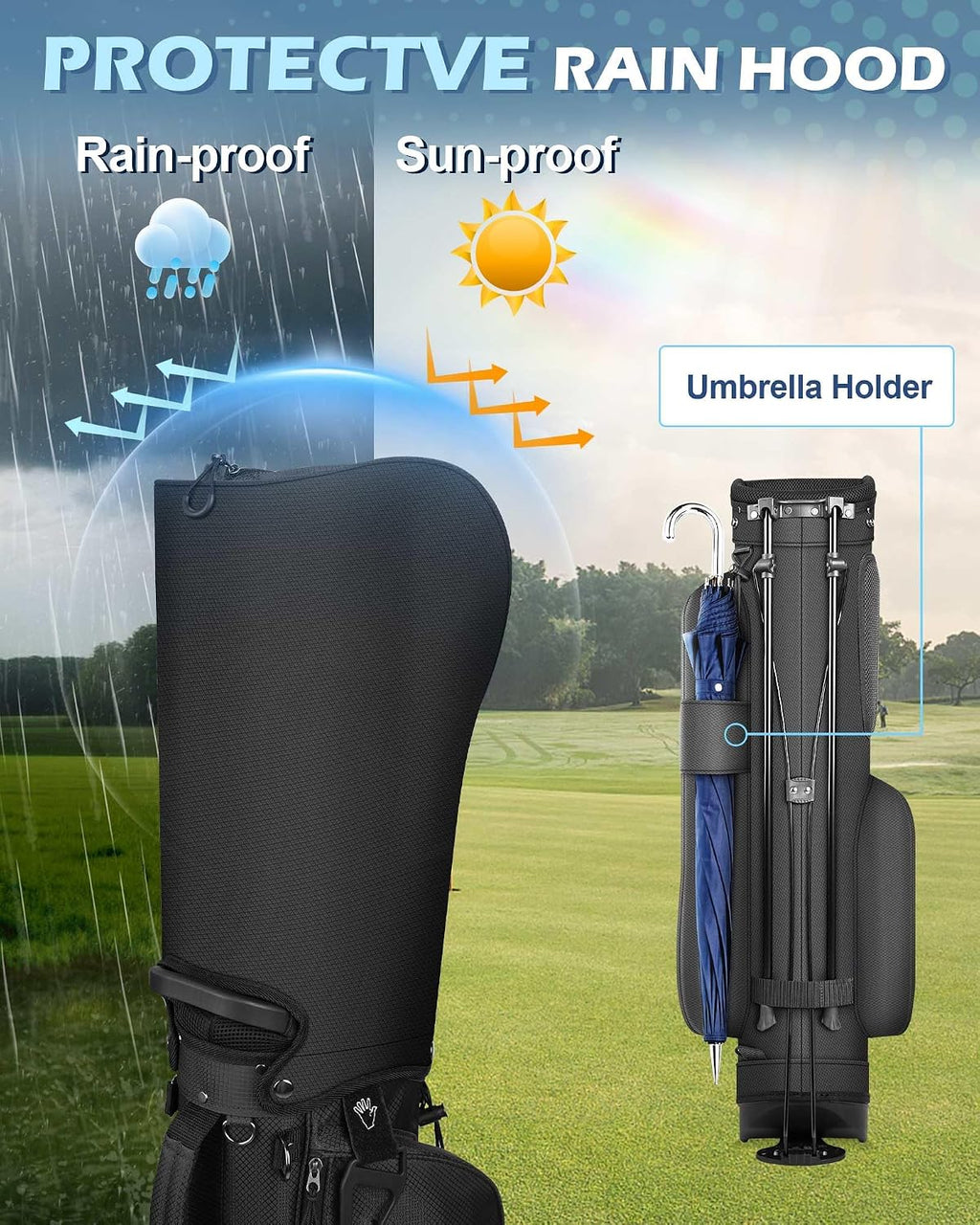 Golf Stand Bag with Cooler Pocket, Lightweight Sunday Carry Bag with Glove Patch & Tee Holder, Portable for Driving Range & Par 3 Course, Men & Women