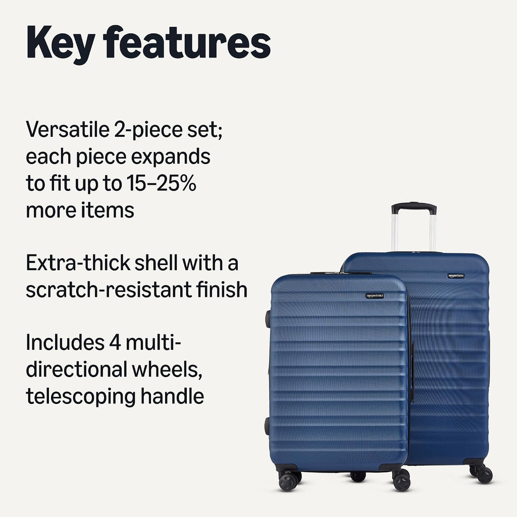 Amazon Basics 2-Piece Hardside Luggage Set (21', 30'), Expandable, Scratch-Resistant Finish, Telescoping Handle, Four Multi-directional Wheels, Navy Blue