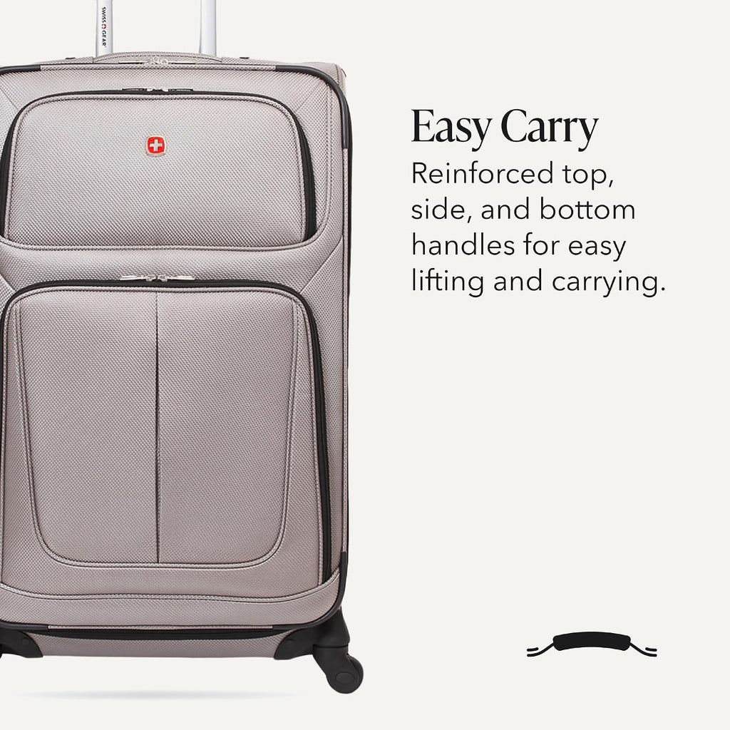 SWISSGEAR Sion Softside Expandable Spinner Luggage Durable Lightweight Travel Suitcase, Pewter, Checked-Large