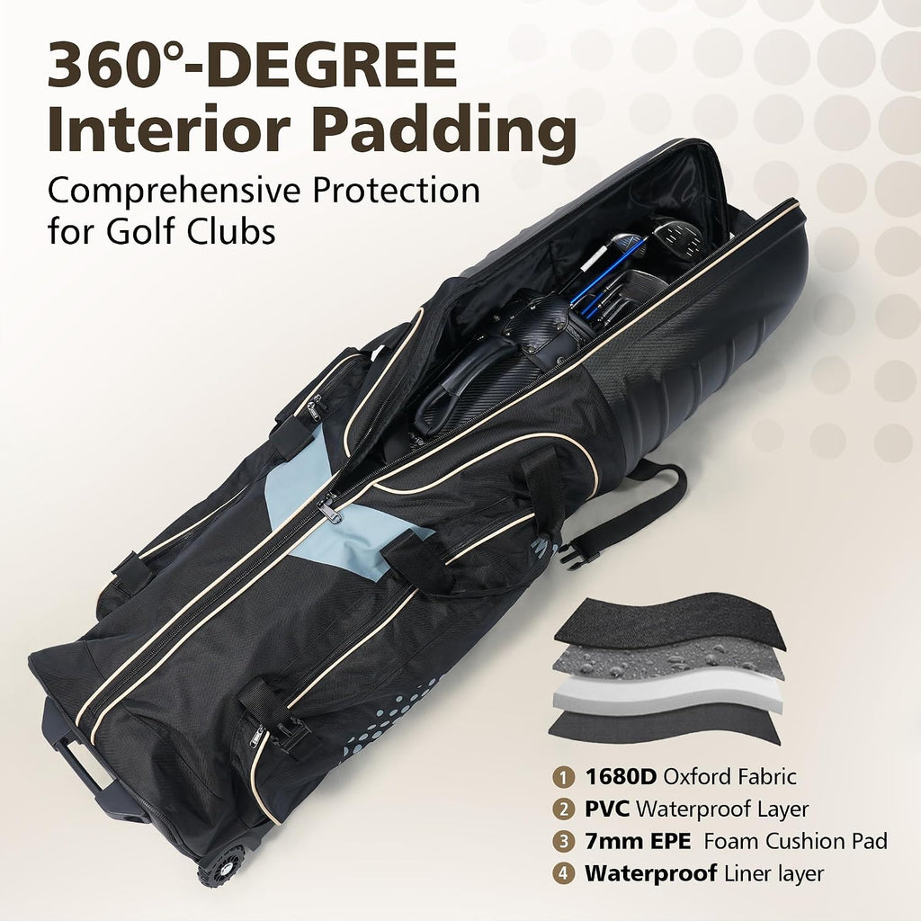 Golf Travel Bags for Airlines with Wheels, Hard Case Top and 1680D Heavy Duty Oxford Protect Golf Clubs, Lightweight and Easy to Maneuver