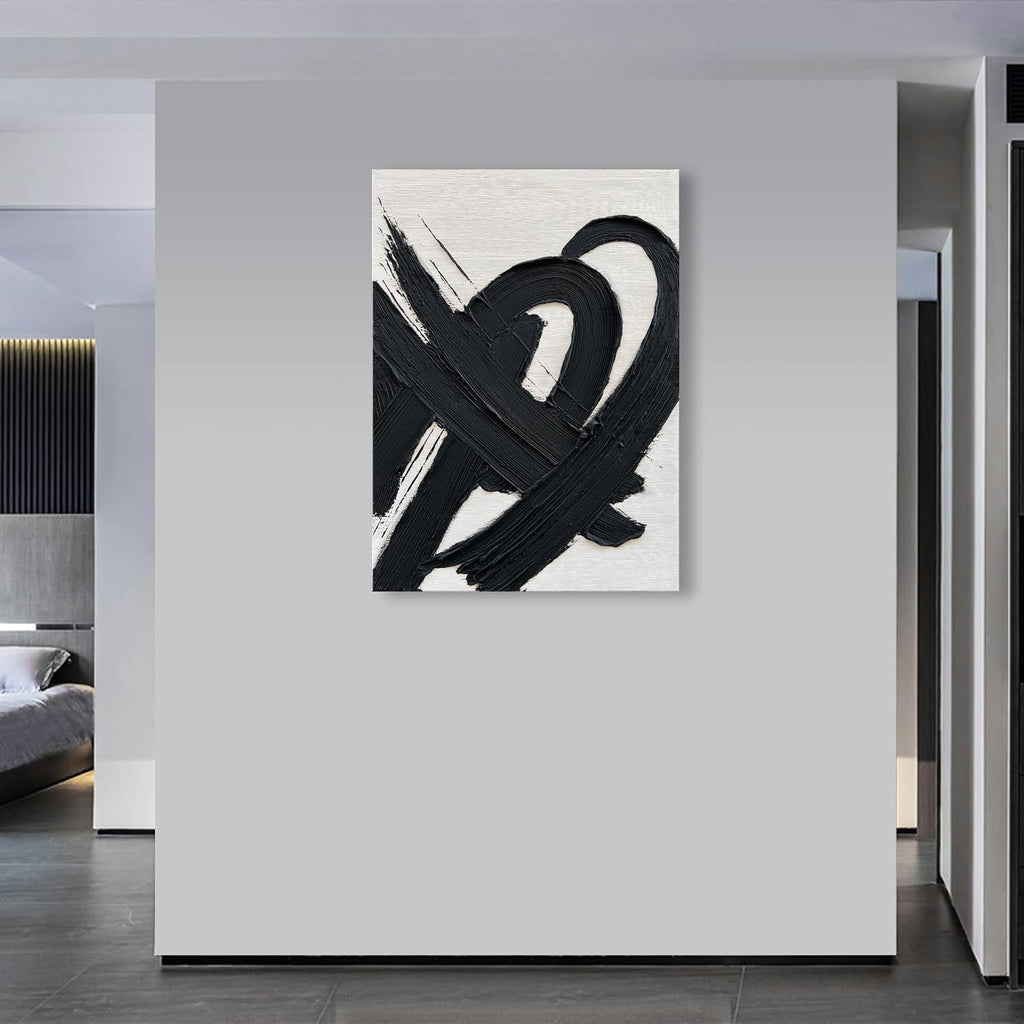 NANKAI Art Hand-Painted Black and White Textured Abstract Oil Painting Modern Minimalist Decorative Art Office Corridor Living Room Wall Decoration Size: 40x28 inches