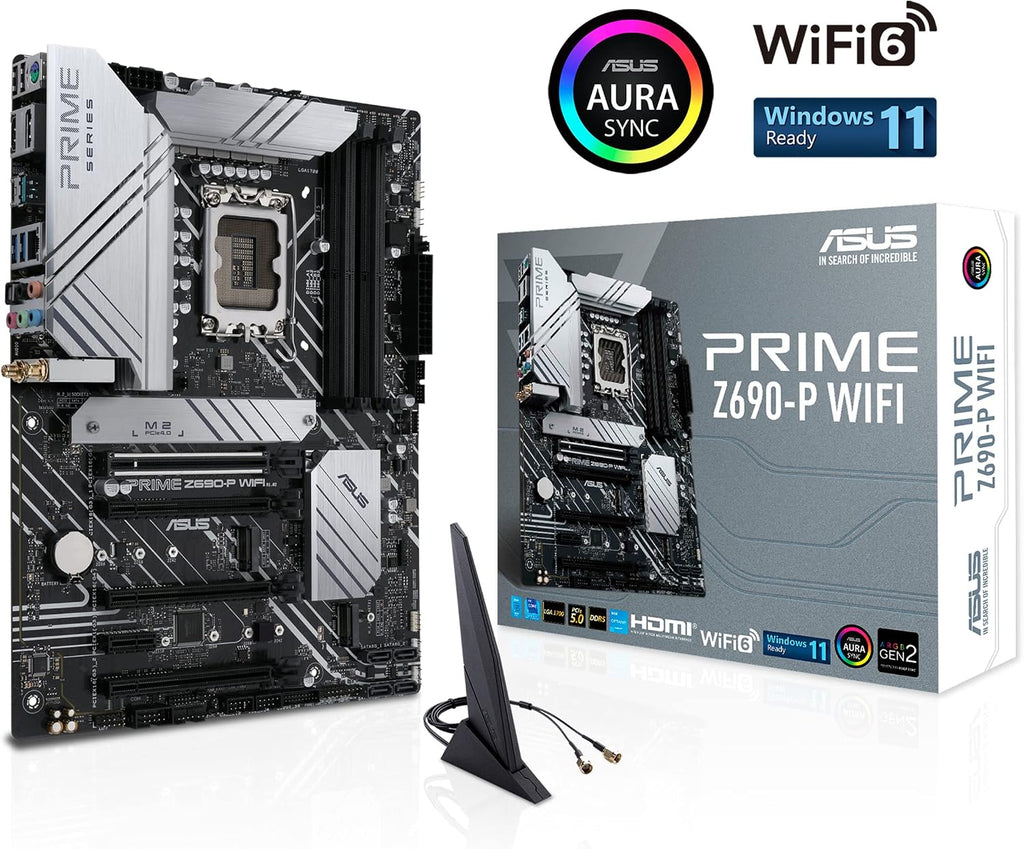 ASUS Prime Z690-P WiFi LGA1700(Intel 12th Gen) ATX Motherboard (PCIe 5.0,DDR5,14+1 Power Stages,3X M.2,WiFi 6,BT v5.2,2.5Gb LAN,Front Panel USB 3.2 Gen 1 Type-C,Thunderbolt 4 Support, Arua Sync)