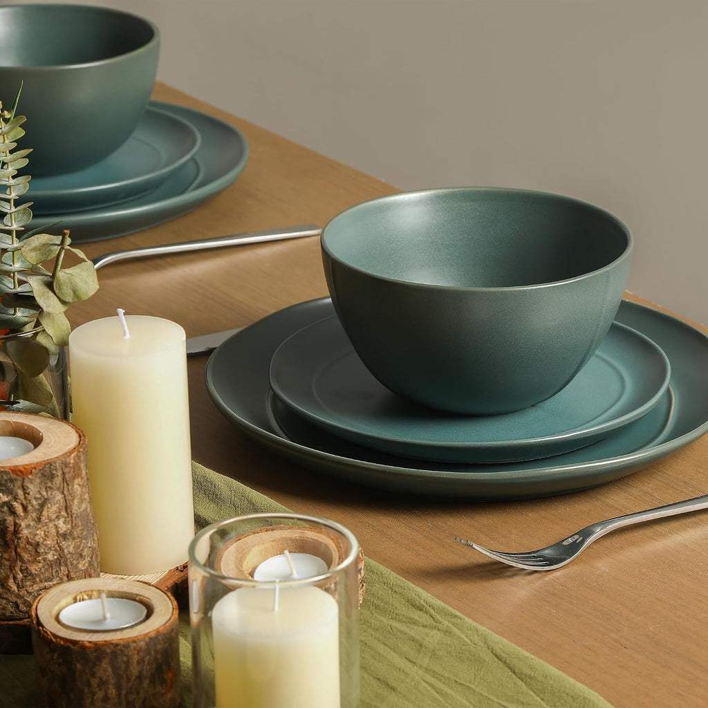 Stone Lain Infinity 24-Piece Dinnerware Set Stoneware, Plates and Bowls Set, Dishwasher and Microwave Safe, Dish Set for 8, Green