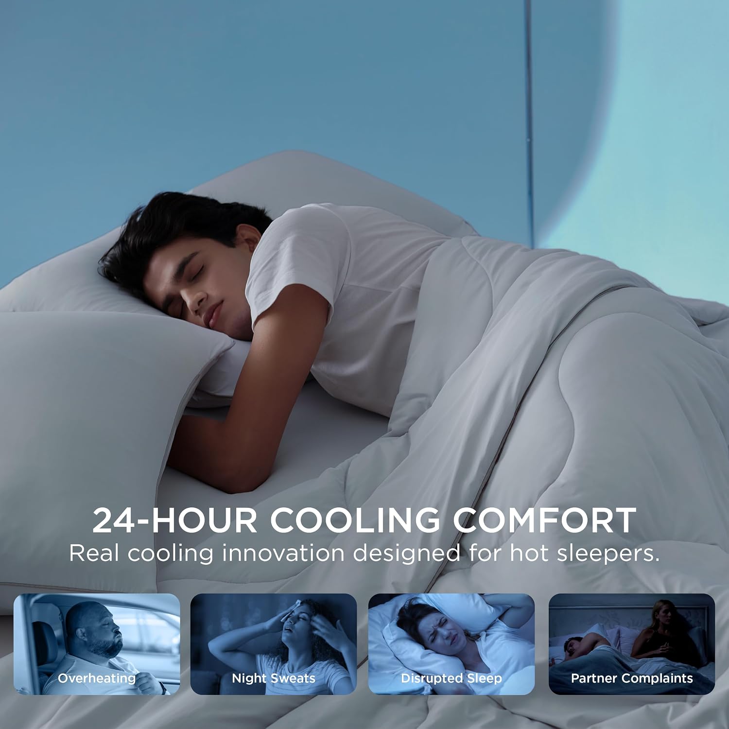Bedsure Cooling Comforters Queen Size Set 4 Pieces, Grey Cooling Blanket for Hot Sleepers, Double-Sided Cool Tech Queen Bedding Set with Breathable Lightweight Comforter, Sheet & Pillowcases