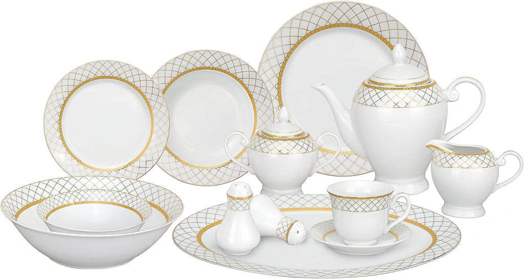 Lorren Home Trends 57-Piece Porcelain Dinnerware Set, Beatrice, Service for 8